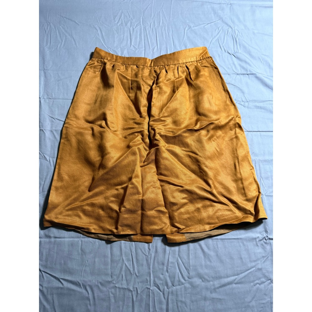J. Crew Button Front Skirt Womens Medium Gold Good Vintage Pleated Midi